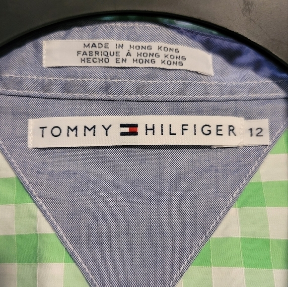 Tommy Hilfiger long sleeve button up women's green and white checkered top Sz 12 - Picture 5 of 5